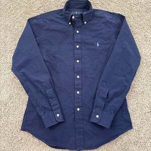 Polo Ralph Lauren Slim Fit Oxford Button Shirt Mens M Navy Pony Logo EUC